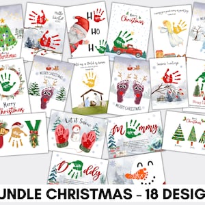 18 Design BUNDLE Christmas craft Handprint Footprint Finger art template Printable  for PreK, Preschool Kindergarten Daycare, keepsake craft