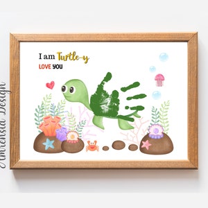 Happy Valentines Day Handdruck Kunst, I turtley love you Druckvorlage für PreK, Kindergarten Kita, Valentinstag Andenken Basteln