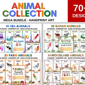 70 Design COLLEZIONE DI ANIMALI per arte con impronte di mani per bambini in età prescolare, asilo nido, artigianato ricordo