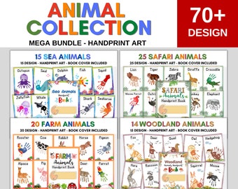 70 Design ANIMAL COLLECTION for handprint art toddler preschool baby Kindergarten Daycare keepsake craft