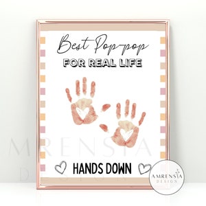 Bester Pop-Pop für das wirkliche Leben übergibt den Vatertags-Handabdruck-Andenken für Pop, DIY-personalisiertes Kartengeschenk für, Vatertags-Handwerk
