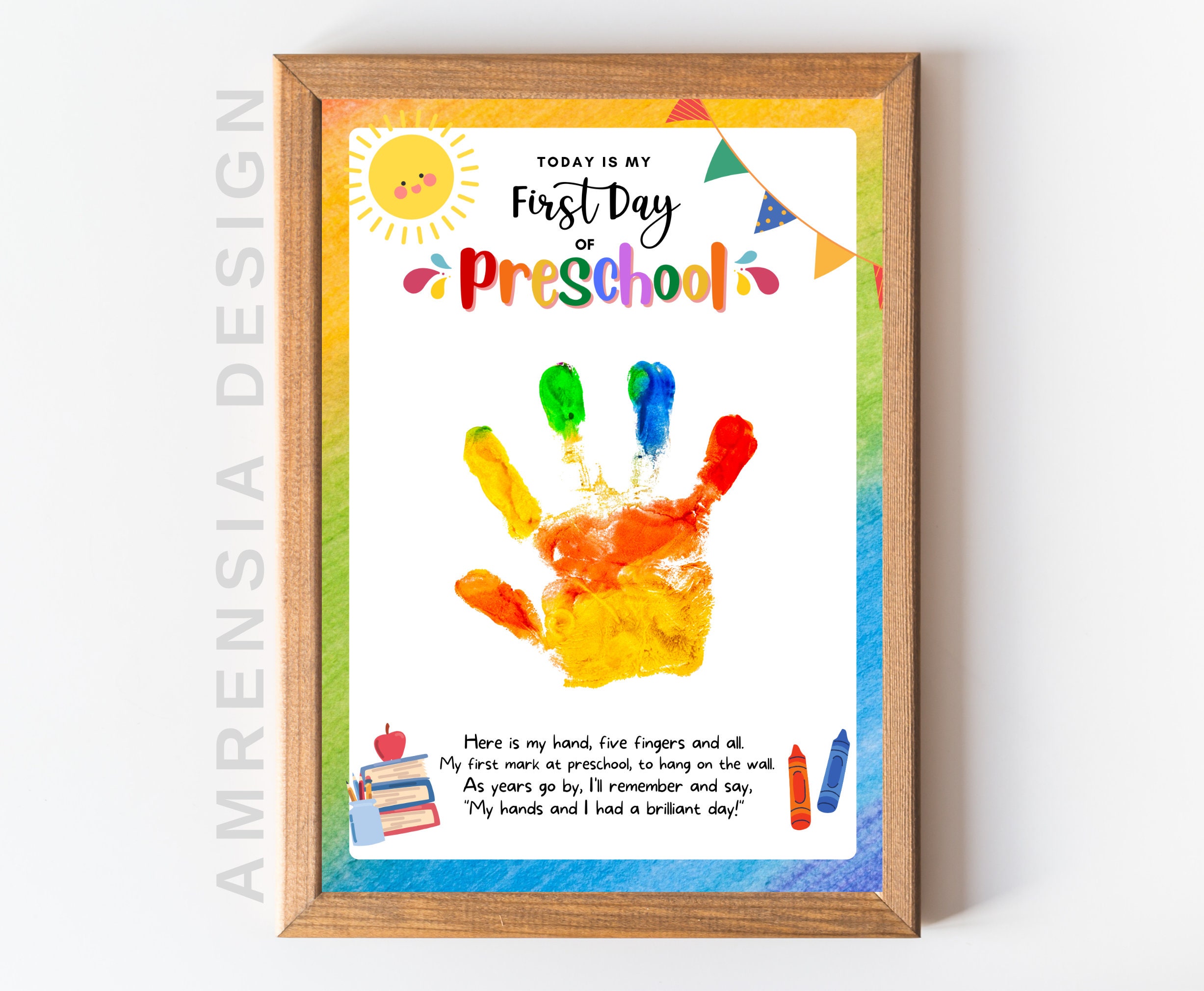 First Day of Preschool Handprint Art, First Day of School, Handprint  Preschool Craft, Back to School, Memory keepsake