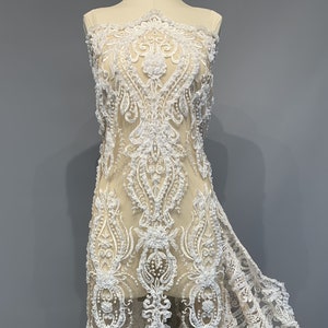 Haute couture pearl hand beaded lace for wedding or evening dress