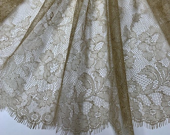 French Chantilly lace with golden metallic thread