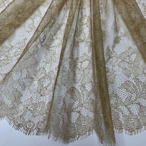 French Chantilly lace with golden metallic thread