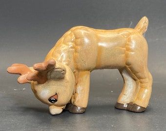 Very Cute and Adorable Reindeer Eating Hand Made and Painted Ceramic Christmas Figurine Decorations