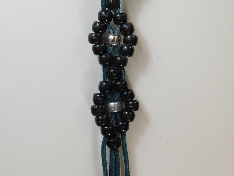 4 Strand Hunter Green Suede Laced with Black and Silver Pony Beads Woven Hand Made Keychain