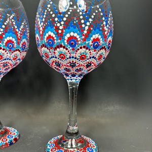 Hand Painted Patriotic Blue, Red, and White Single Tall Fat Wine Glass