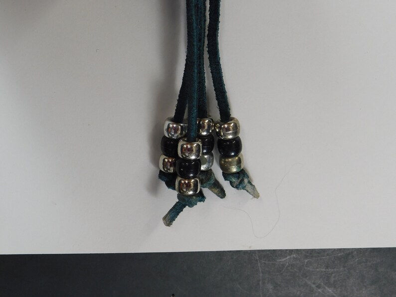 4 Strand Hunter Green Suede Laced with Black and Silver Pony Beads Woven Hand Made Keychain