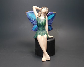 Pixie Fairy Shelf Sitter Hand Made and Painted Ceramic Figurine