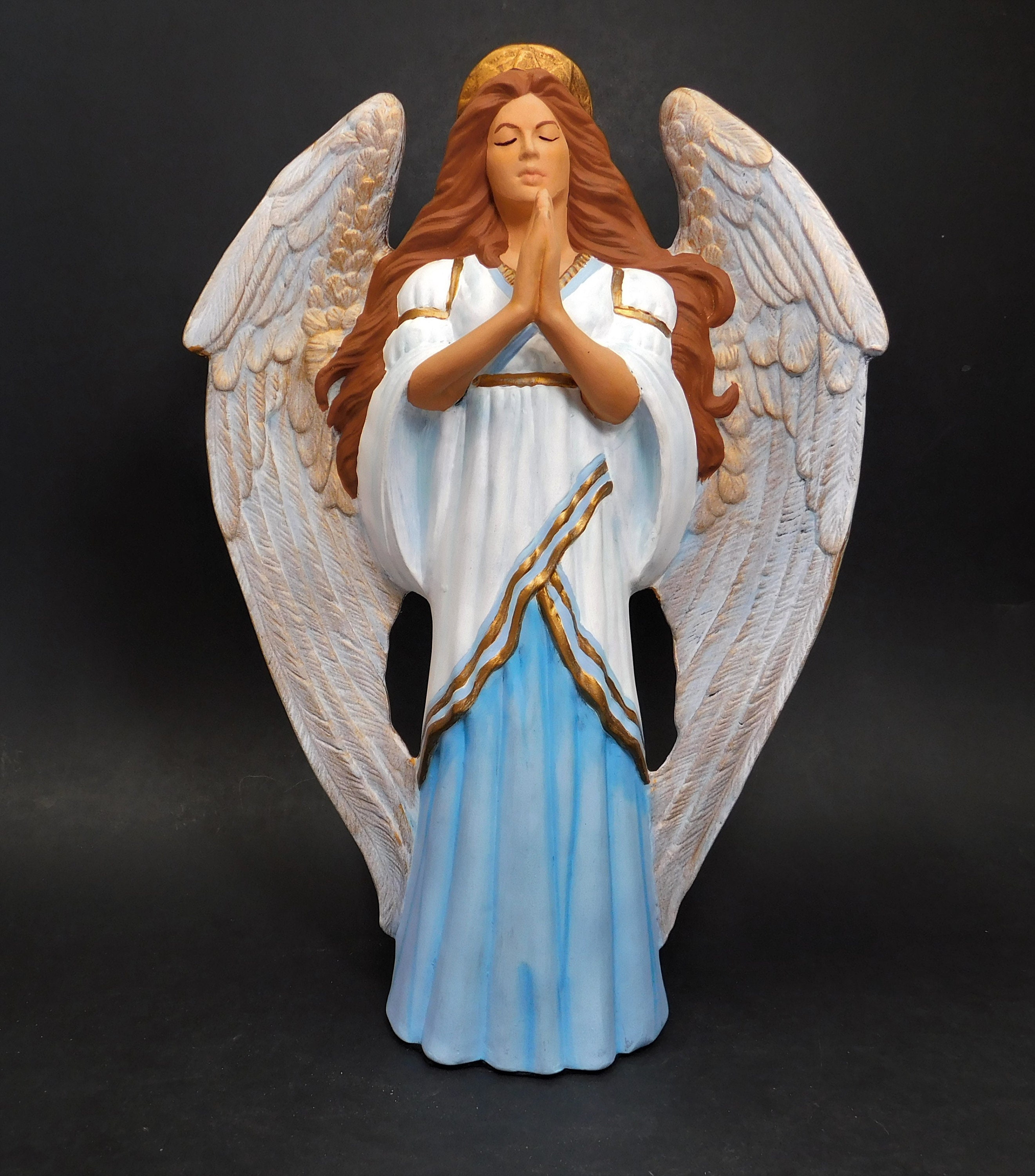 Large Beautiful Angel Praying Hand Painted Ceramic Figurine - Etsy