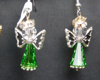 Ángel de cristal Swarovski hecho a mano con pendientes de anzuelo de acero quirúrgico
