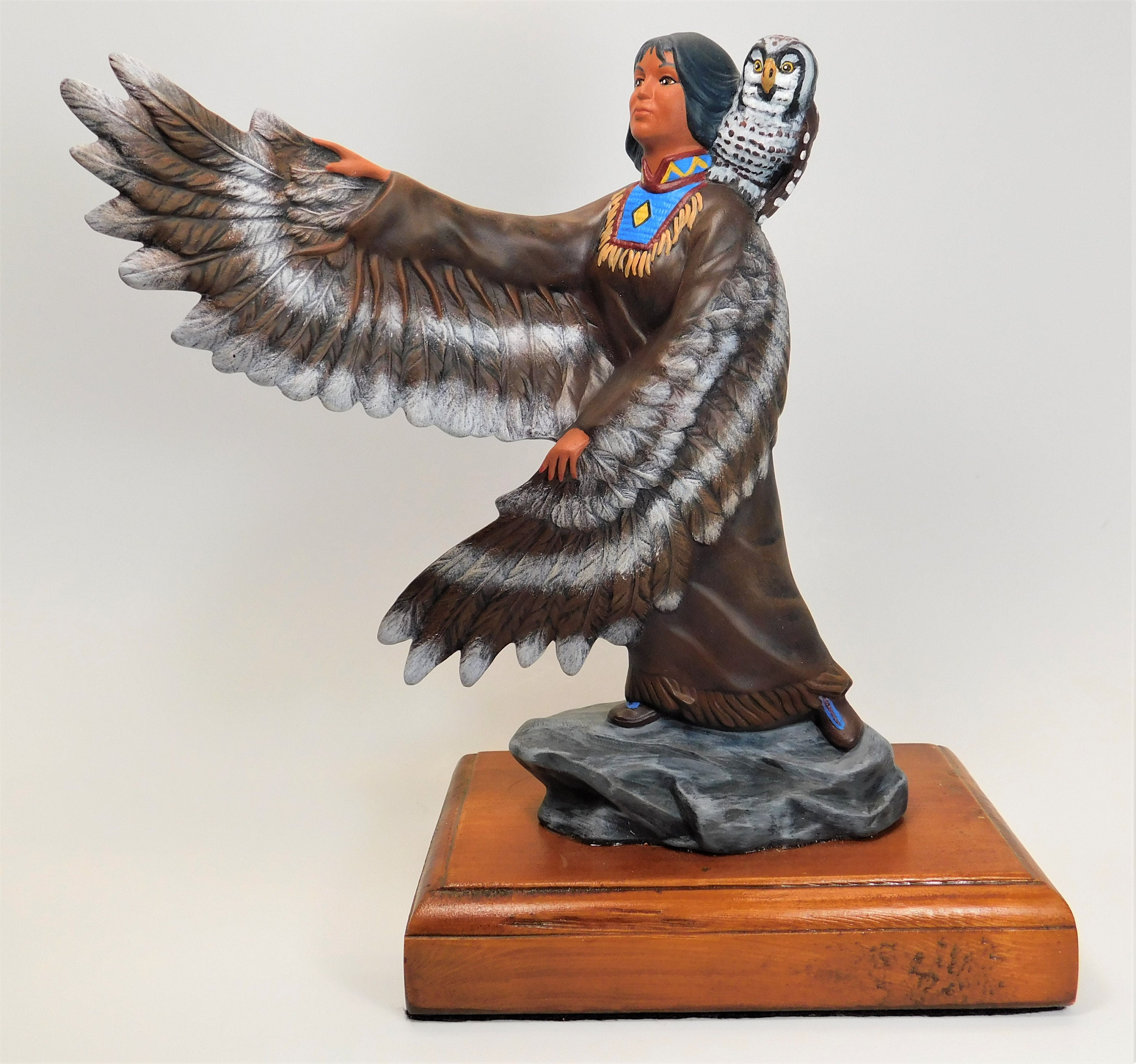 Native American Owl Spirit on Wood Base Hand Made and Painted Etsy