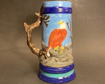 Eagle Tankard or Stein Hand Made and Painted Ceramic Piece