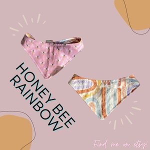 Reversible Rainbow Honey Bee Tie and Snap Dog Bandana