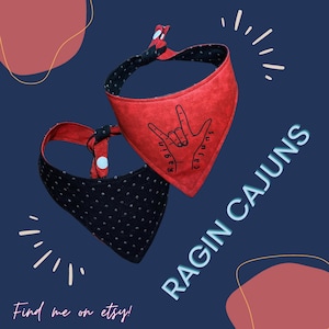 Handmade Ragin Cajuns Dog Bandana | Reversible Pet Accessory | Red & Black | Adjustable Snap Closure | Unique Gift for Pets | Stylish Gear