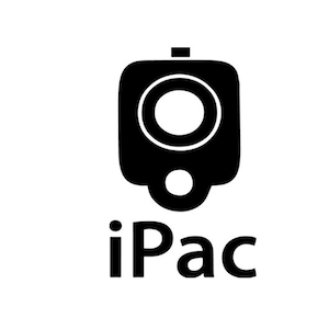 May include: Black and white logo of a camera with a circle in the center and the word "iPac" below.