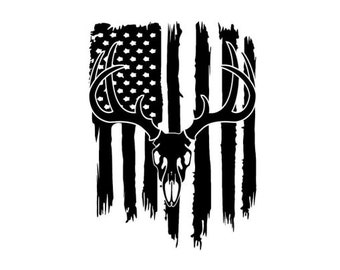 Deer | Buck | Stag | Skull | American Flag | Hunt | Hunting | Hunter |  Custom Precision Die Cut Vinyl Decal | Sticker