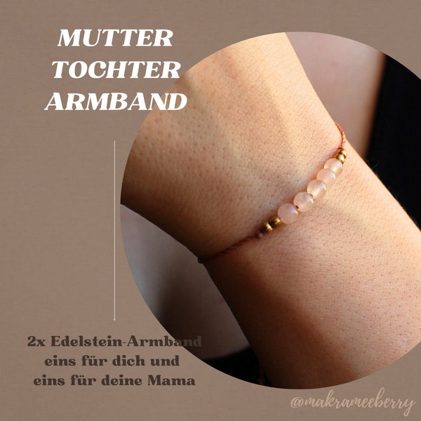 Mutter-Tochter-Armband mit 5 Edelsteinperlen Freundschaftsarmband Heilsteinarmband Muttertag