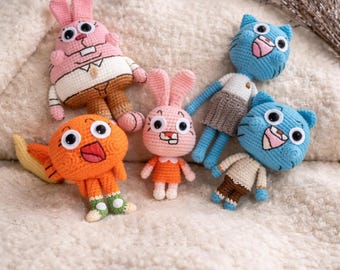 Muñecos de ganchillo de dibujos animados, paquete de 5 personajes amigurumi, regalo de juguete hecho a mano, decoración coleccionable