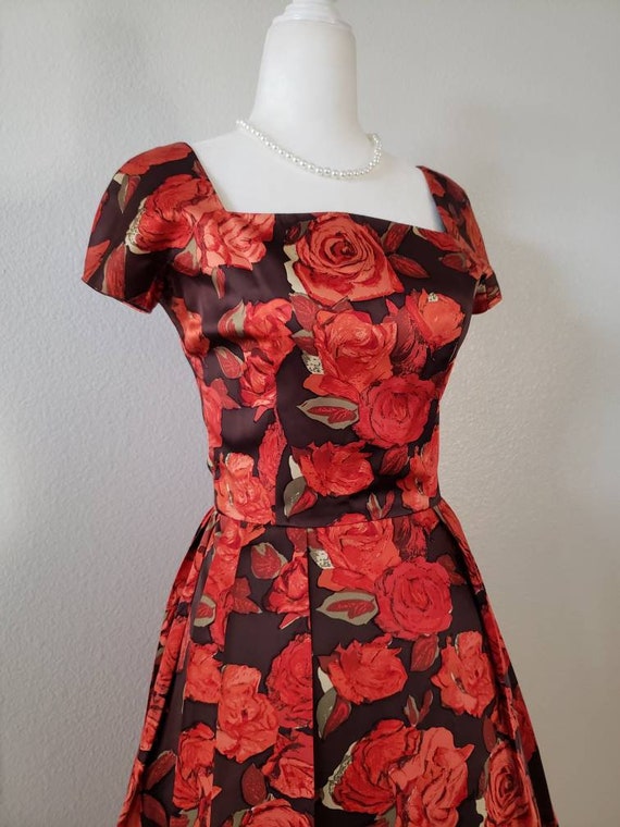Vintage 1950s Dress,Vintage Roses Dress, Late 50s… - image 2