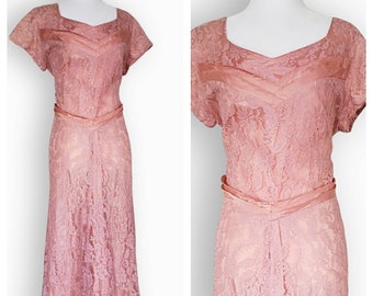 Vintage 1950s dress, Plus Size Vintage 50s dress, 50s Pink lace dress, 1950s party dress, 40s style dress, Volup Vintage,  XL