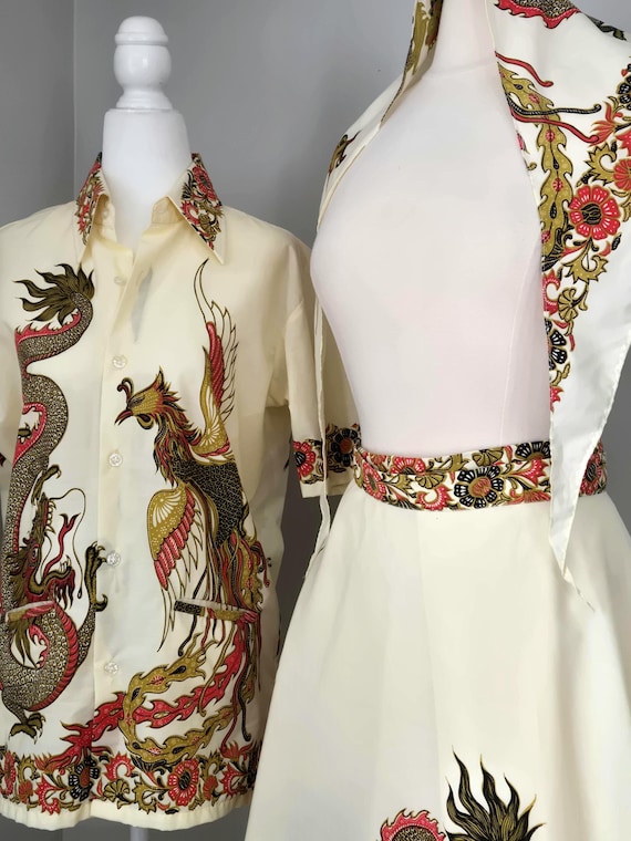 RARE 1970s Java Batik His & Hers Set,  Dragon Pho… - image 3