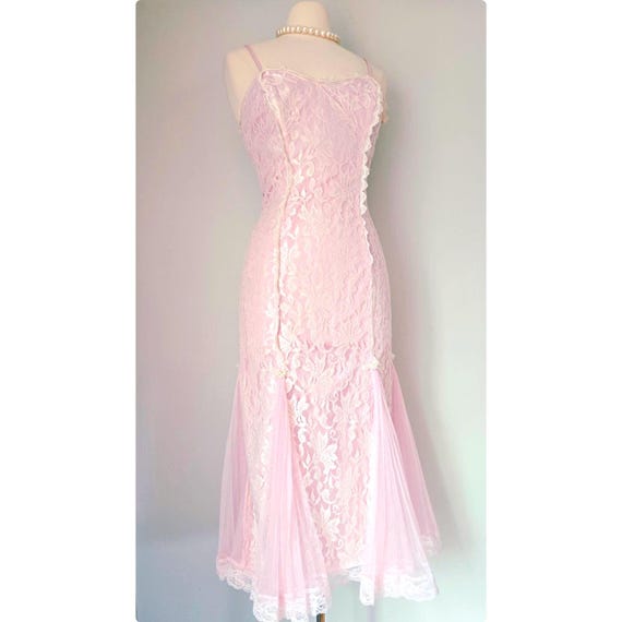 pink lace fishtail dress Anewsta Summer Vacation Pink 3D Applique Water-Soluble Lace Round Neck  Petal Sleeve Fitted Ruffle Hem Dress, Elegant Long Dress For Women Fishtail  Dress For Women Pink Lace Dress