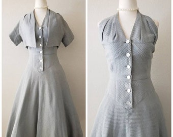 Vintage 1950s Dress, 1950s Pat Premo SunBack Dress, 50s Halter Dress and Matching Bolero, 1950s Sundress