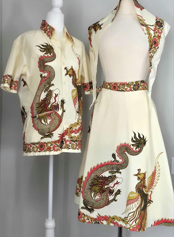 RARE 1970s Java Batik His & Hers Set,  Dragon Pho… - image 1