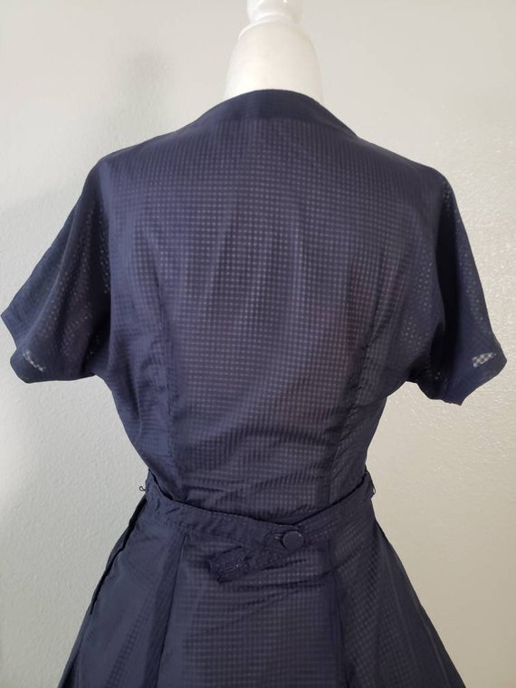 Vintage 1940s Dress, Sheer Gingham Dress, 40s Nav… - image 8