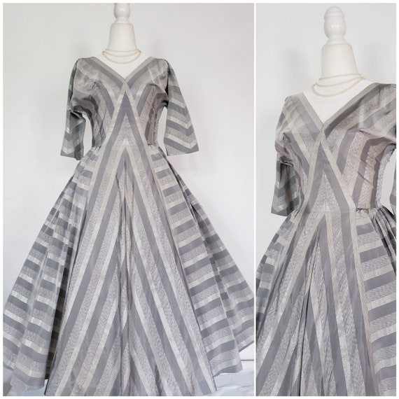 Vintage 1950s Dress, 1950s Silver Lurex and Taffe… - image 1