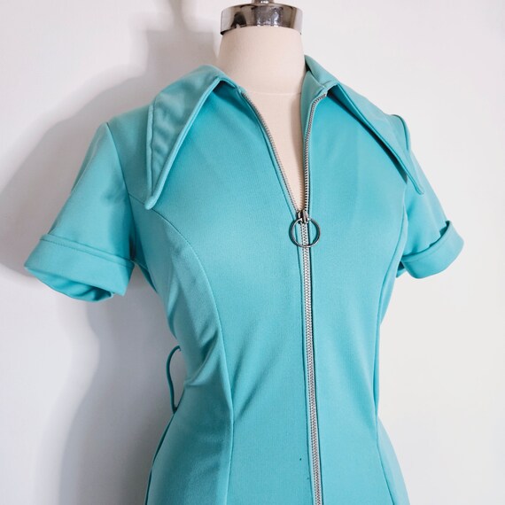 Vintage 1970s Jumpsuit, 70s Blue Jumpsuit, Dagger… - image 2