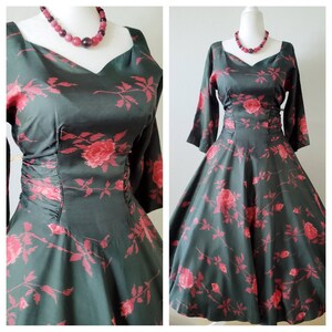 Vintage 1950s dress, 1950s Rose dress,  1950s Party dress, 50s Floral Dress, R&K originals, Volup Vintage