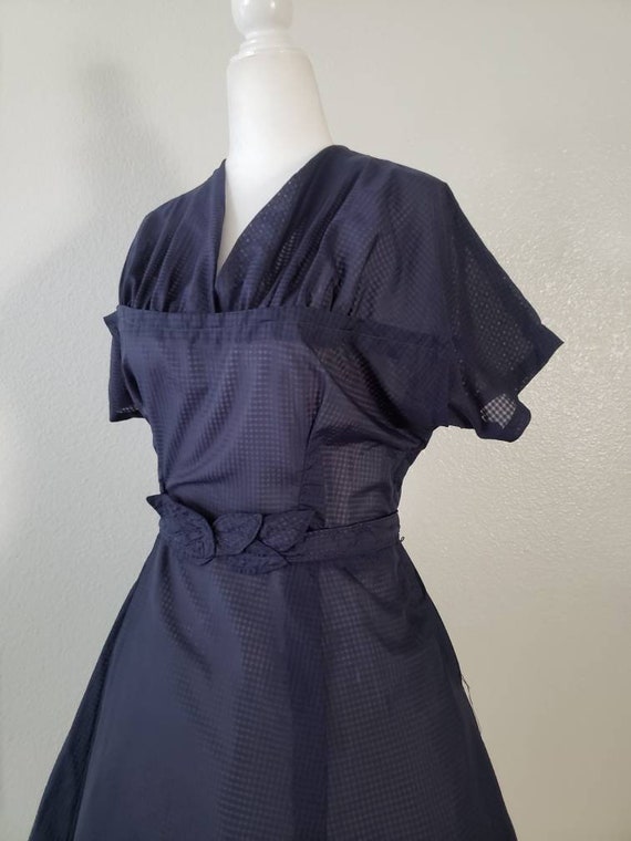 Vintage 1940s Dress, Sheer Gingham Dress, 40s Nav… - image 6