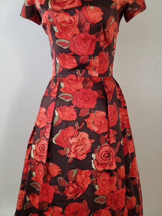 Vintage 1950s Dress,Vintage Roses Dress, Late 50s… - image 4