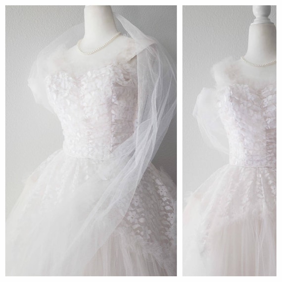 Vintage 1950s Dress, 1950s Prom Dress and tulle w… - image 1