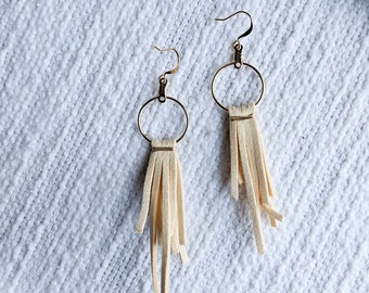 Cream Boho Fringe Earrings