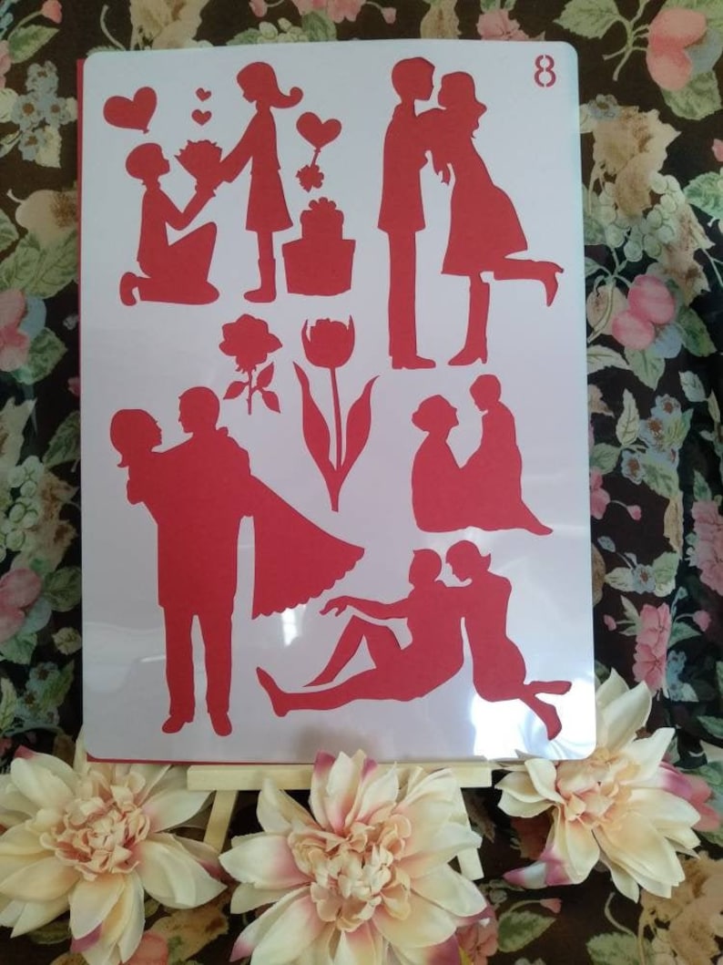 A4 Stencil for painting Cardmaking Valentine/'s Day LOVE Stencil for painting People in love Silhouettes of couples together Journal