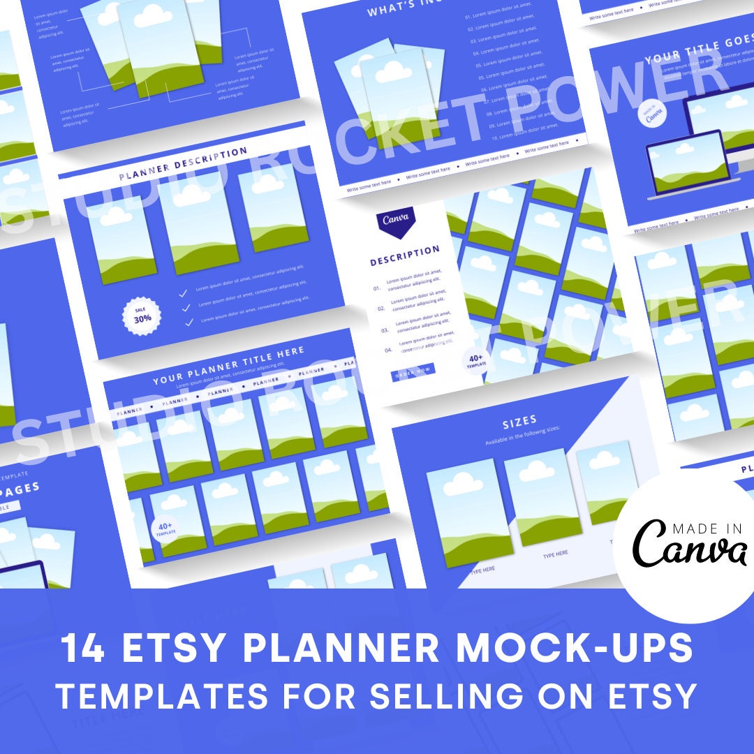 14 Blue Planner Mock-up Templates to Sell on Etsy | Editable Canva ...