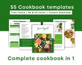Cookbook template Canva | 55 pages cookbook Template Pack | Green Ebook Canva template, lead magnet template, Health Coach, Dietician