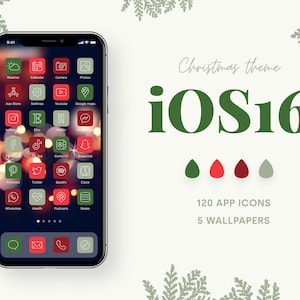iOS 16 App Icons Pack Christmas Theme | 120 Icons in 4 colors & 5 Wallpapers Festive Winter