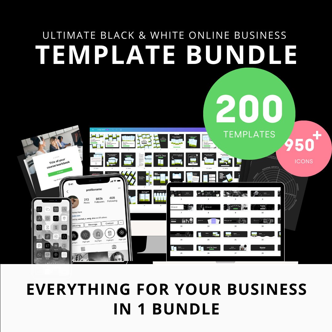 200+ Black White Canva Templates Bundle | Social Media Templates ...