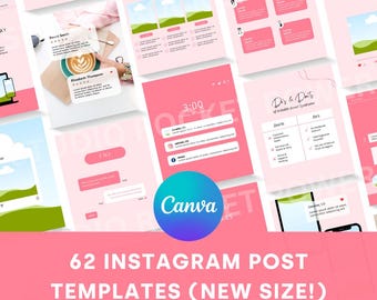 New Instagram Size 60+ Pink Instagram Post Templates | Canva Templates, Social media template bundle
