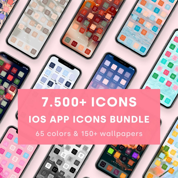 7,500+ High Resolution iOS 16 App Icons Pack Mega Bundle | 65 colors iPhone Icons & 150 Home Screen Wallpapers