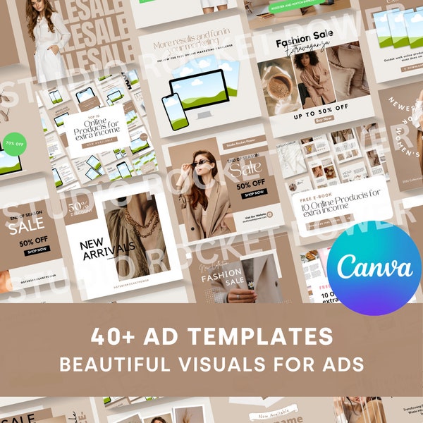 40+ Neutral Facebook Ads Templates & Social Media Ads Templates | Editable Canva Template Ad Visual Mockup Templates, Instagram Ads