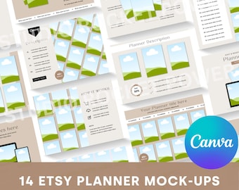 14 Neutral Planner Mock-up Templates | Editable Canva Templates | Etsy Listing Mockup Templates, Mockups for Canva, Etsy Shop Template