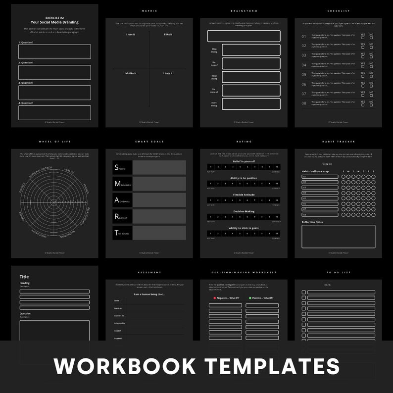 Ebook template Canva, ebook template, Canva ebook template, lead magnet template, coaching workbook, workbook template, online course workbooks, webinar action guide template, social media guide template, black ebook template, black Canva template