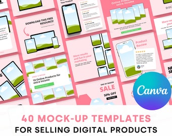 40 Mockup Templates | Editable Canva Templates for selling digital products on Etsy | Etsy Listing Mockup Templates, Mockups for Canva