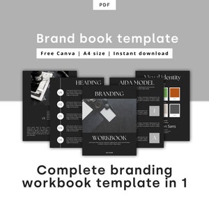 Black and White コンプリート ブランド ブック |ブランディング電子ブック / ワークブック テンプレート Canva |完全に編集可能なブランドガイドラインとブランドスタイルガイド